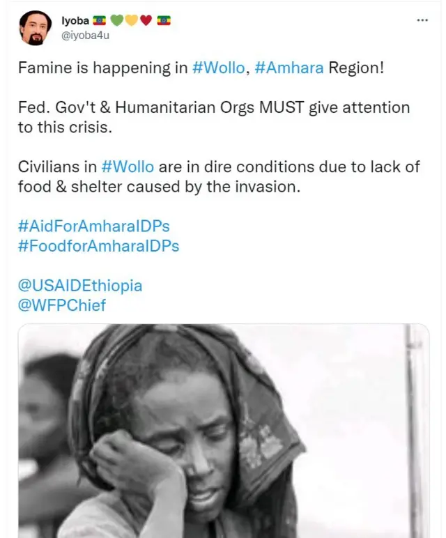 لقطة لتغريدة مع صورة من مجاعة 1984 في إثيوبيا