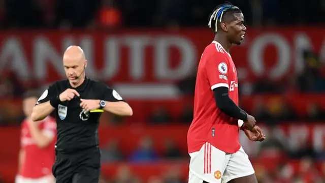 Paul Pogba is sent off in Manchester United's match with Liverpool at Old Trafford