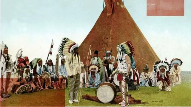 Rassemblement des chefs des tribus Mohawk, Onondaga, Oneida, Cayuga, Seneca et Tuscarora ; ces dernières ont rejoint les Haudenosaunee au 18e siècle.