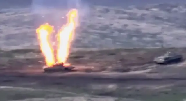 A still photo taken from handout video made available by the Ministry of Defence of the Republic of Armenia