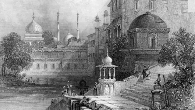 আগ্রায় বাদশাহ জাহাঙ্গীরের প্রাসাদ ও বাওলি। শিল্পী ক্যাপোনের আঁকা