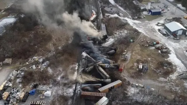 Smoke rising from the train crash site