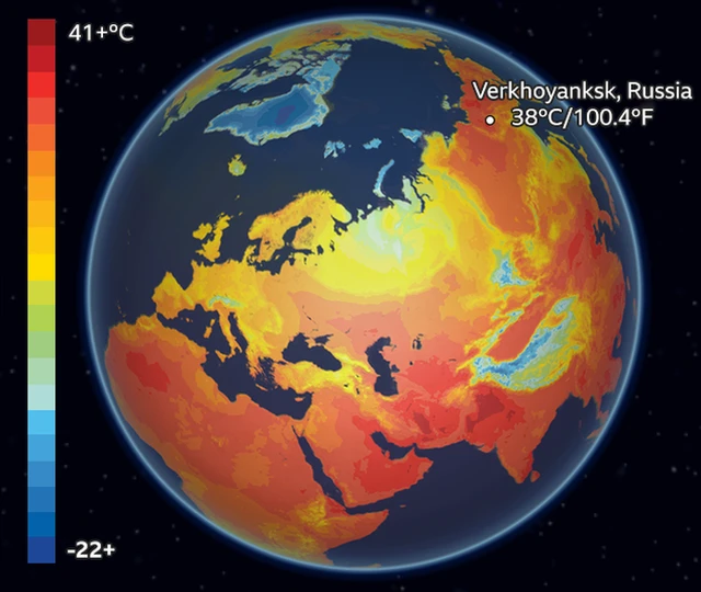 Graphic showing temperatures in the Arctic Circle