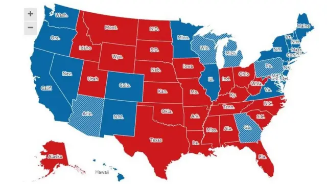 Aworan awọn ipinlẹ Amẹrika ati bi wọn ṣe dibo