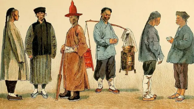 1905年出版的《服饰历史》一书中的留辫汉人 Chinese men with the Manchu hairstyle from the book Geschichte des Kostüms (History of the Costume) published in 1905