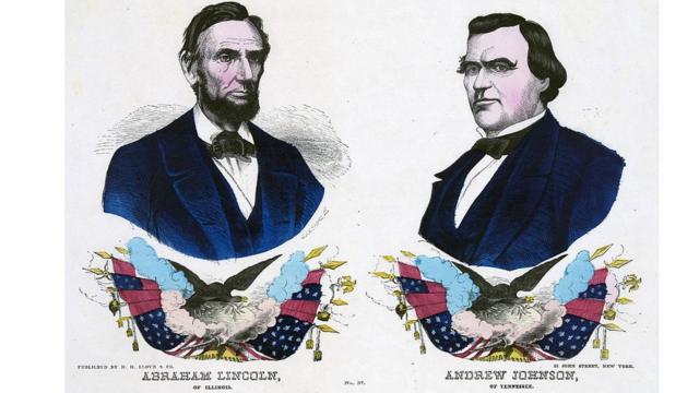 1864年美國競選海報，左為林肯，右為安德魯·約翰遜