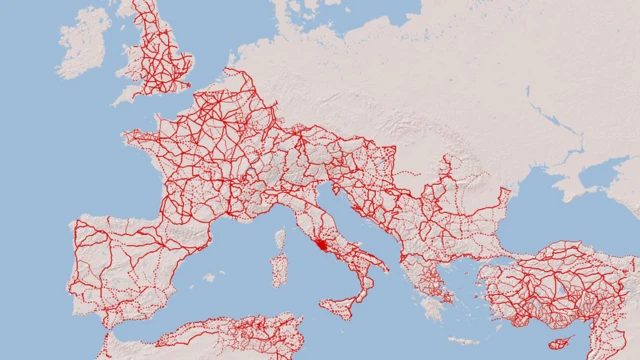 Mapa das rotas romanas na Europa, Oriente Médio e Norte da África