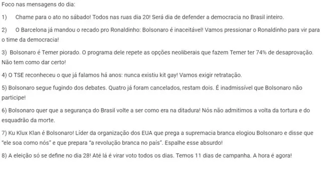 Tarefas publicadas na página Ativistas com Haddad