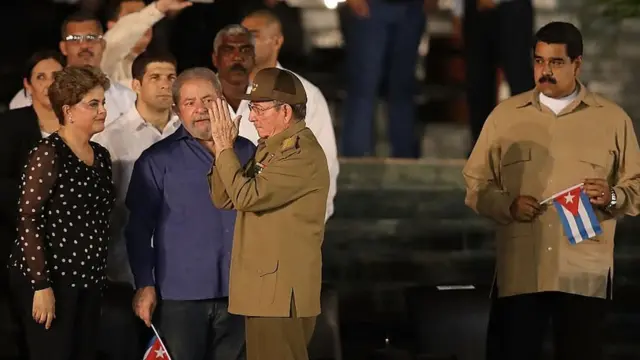 Dilma, Lula, Raúl Castro e Nicolás Maduro durante o funeraljogo blaze fogueteFideljogo blaze fogueteCuba