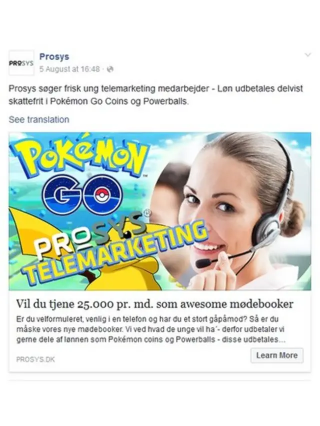 Anuncio de Prosys en Facebook