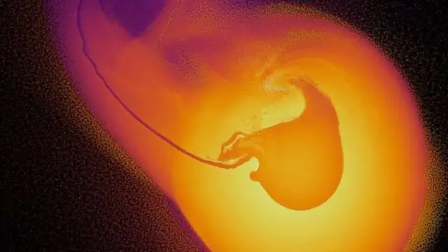 Simulación por computadora de la colisión entre Urano y un objeto masivo