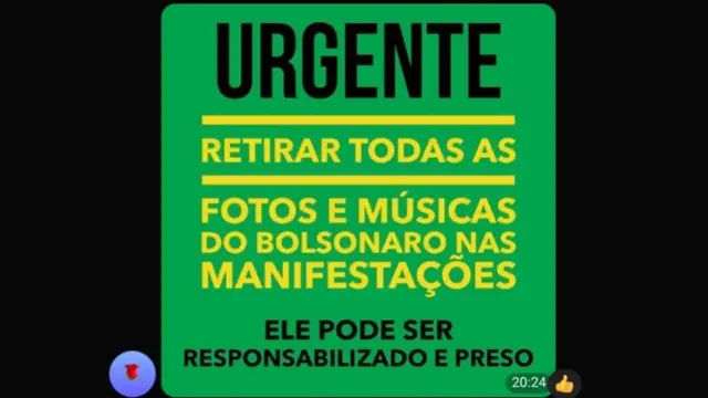 MensagemgrupoTelegram pede para bolsonaristas retirarem fotos e músicasBolsonaro