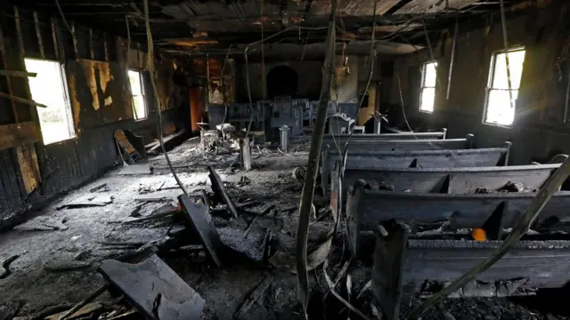 Баптистская церковь в Гринвилле после пожара