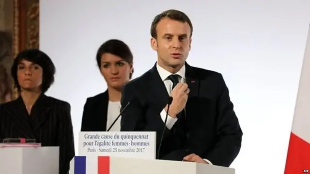Mr Macron held a minute's silence for the women who died of domestic violence last year