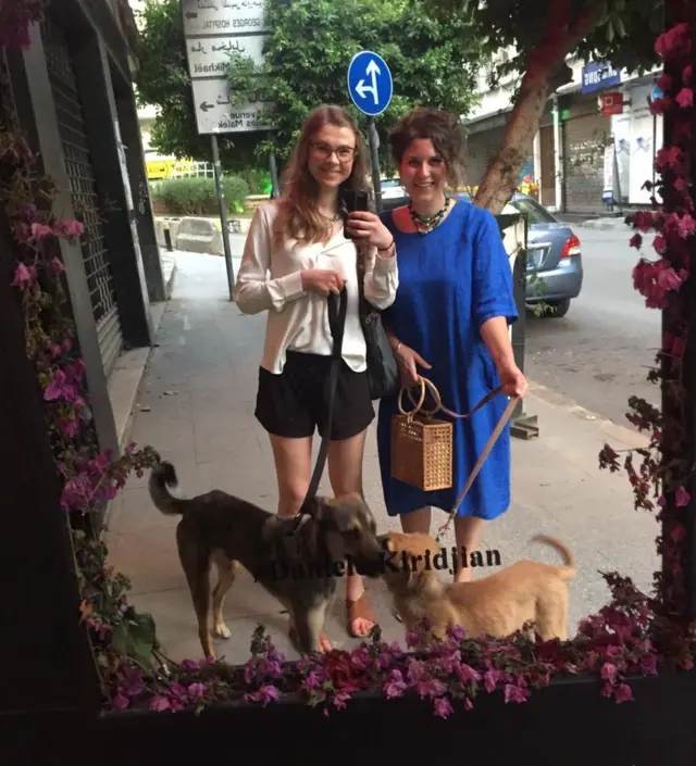 Leila (right), Lizzie and their dogs