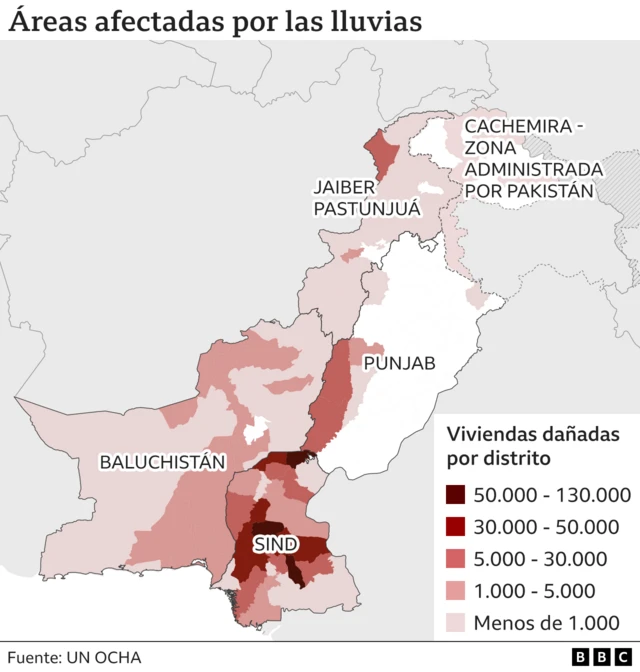 Áreas afectads por las lluvias monzónicas