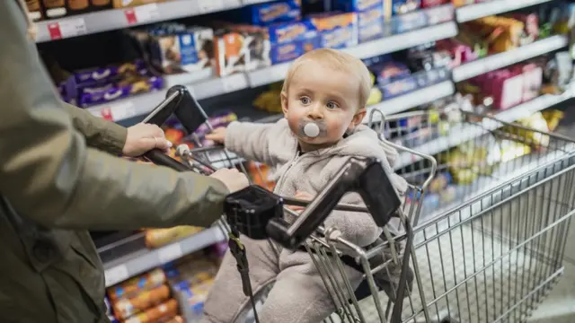 Toddler in a trolley at a supermarket