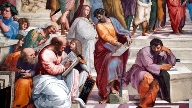 Filozof Heraklit (desno, za stolom) predstavljen je u Rafaelovom remek-delu Atinska škola