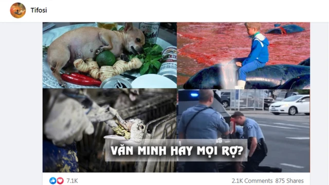 Một tài khoản Facebook bàn luận về việc ăn thịt chó là văn minh hay mọi rợ