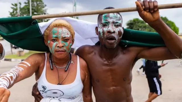 Protesters are seen during the ongoing protest against the unjust brutality of The Nigerian Police Force Unit , the Special Anti-Robbery Squad (SARS), at Obafemi Awolowo way, Ikeja Lagos, on October 19, 2020