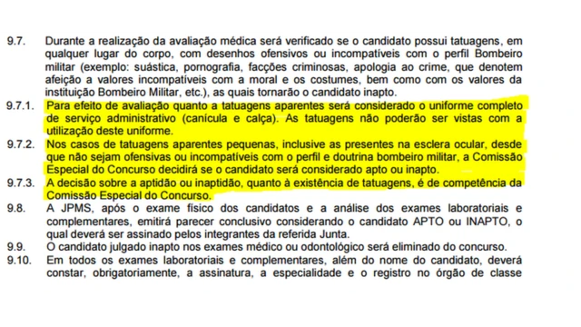 Trecho do edital para bombeiro do Rio Grande do Norte