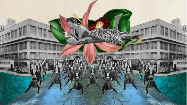 Una ilustración de una mujer sobre una cama en un liro