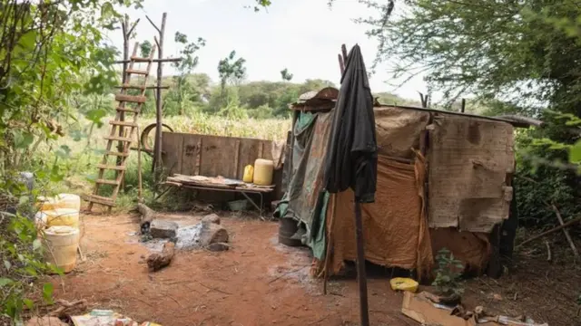 Moki dort dans une petite hutte près de sa ferme.