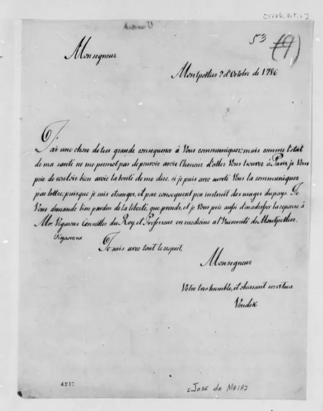 Carta escrita pelo estudante brasileiro para Thomas Jefferson