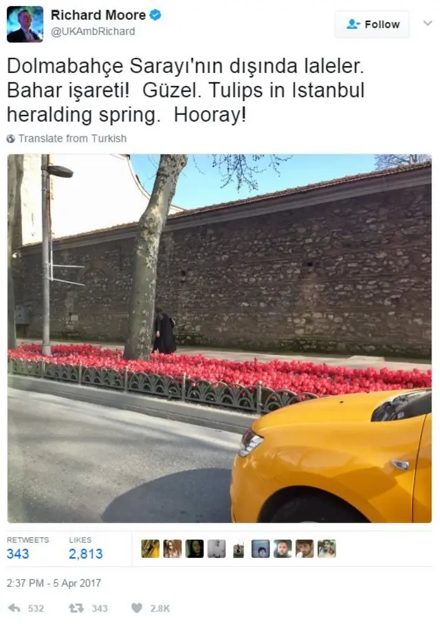 Britaniyanın Türkiyədəki səfiri Richard Moore-un tviti