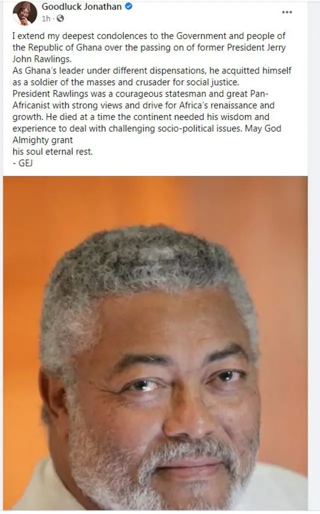 Goodluck Jonathan tribute to Rawlings