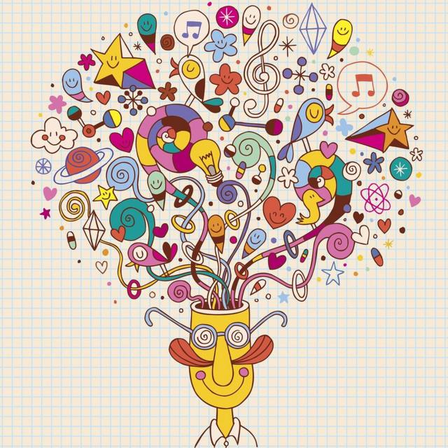 Desenhowww com loterias caixaum homem com a cabeça aberta e muitas coisas bonitas saindo dela