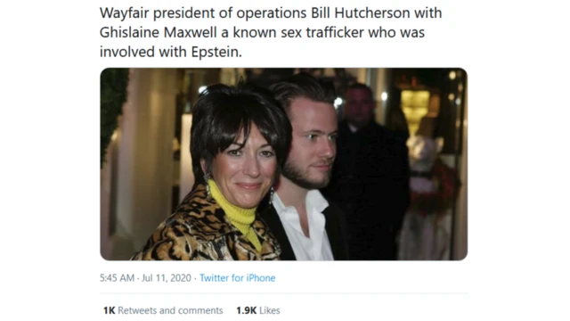 Acusación falsa en Twitter sobre un ejecutivo de Wayfair y el caso de Jeffery Epstein