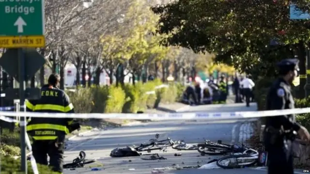Mangled bikes littered the area after the incident.