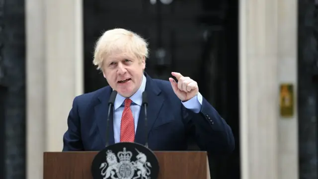 Prime Minister Boris Johnson makes a statement outside 10 Downing Street, London, as he resumes working after spending two weeks recovering from Covid-19