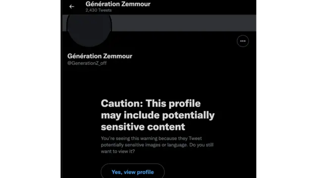 Twitter prévient que le contenu d'une page de soutien de Zamoor est "sensible"