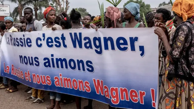 Marche de soutien à la présence de la Russie et de la Chine en République centrafricaine, Bangui, le 22 mars 2023.