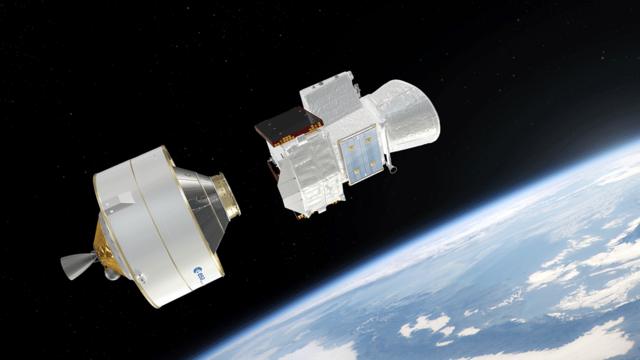 Módulo de transferência e orbitadores e satélites da missão