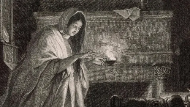 Un grabado de Lady Macbeth caminando dormida