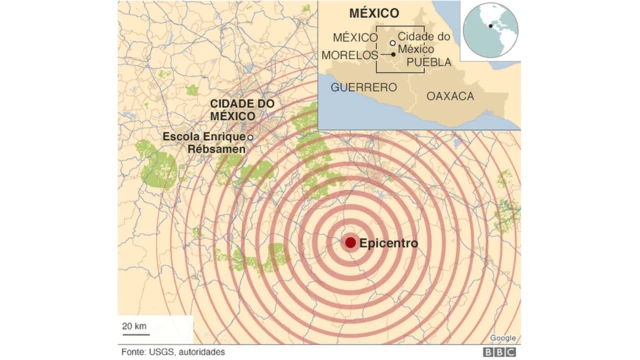 Mapa mostra epicentro do terremoto