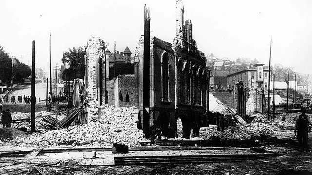 Secuelas del gran incendio de Seattle, estado de Washington, en 1889