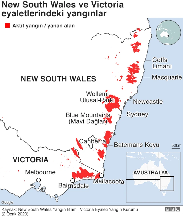 Yangınların görüldüğü alanlar