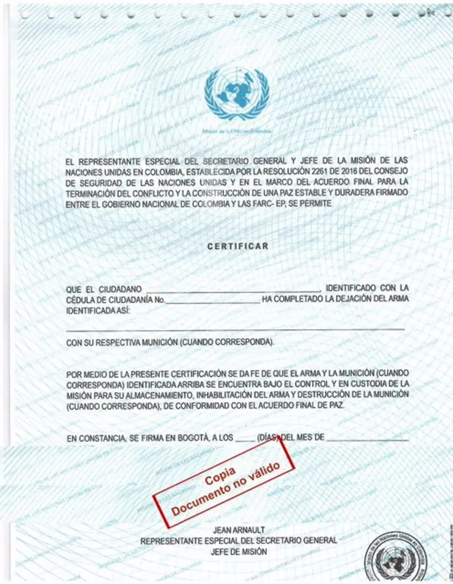 Certificado de dejación de armas
