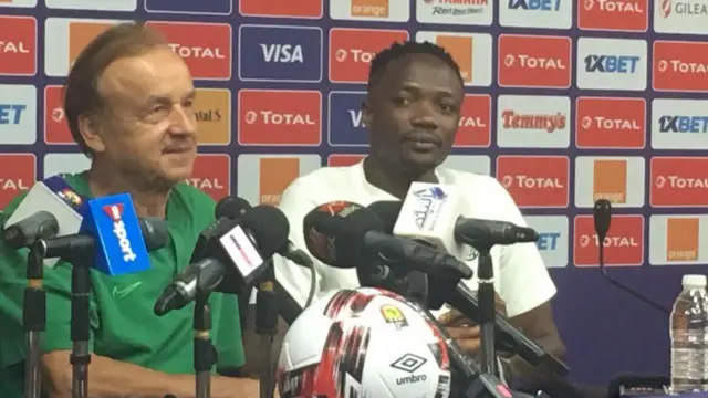 Nigeria coach Gernot Rohr and Ahmed Musa