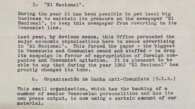 Documento desclasificado sobre la operación contra El Nacional.