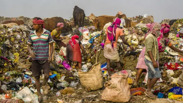 প্লাস্টিক আলাদা করা হচ্ছে।