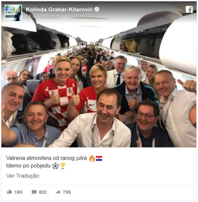 Post publicado pela presidente croata Kolinda Brabar-Kitarović