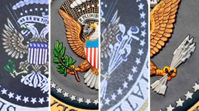 The eagle in the doctored seal clings onto a different type of bounty from the original