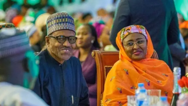 Aisha Buhari (left) and Muhammadu Buhari (right)