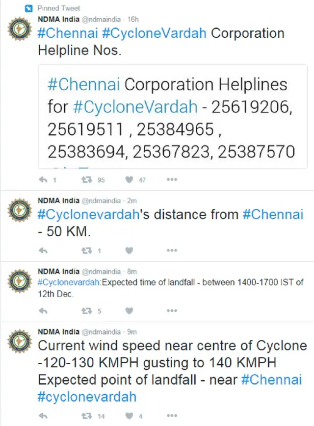 एनडीएमए, वरदा तूफान