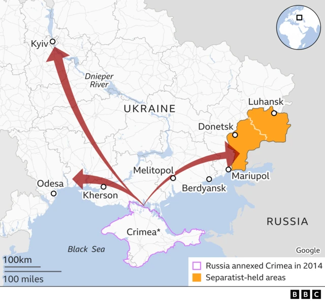 Map showing route from Crimea. Updated 21 Feb.